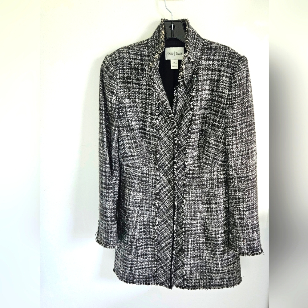WHBM Tweed Long Coat Fringe Edging